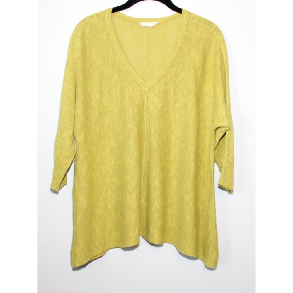 Eileen Fisher Organic Linen Cotton V-neck 3/4 Sleeve Top Green Small Lightweight - Picture 7 of 16